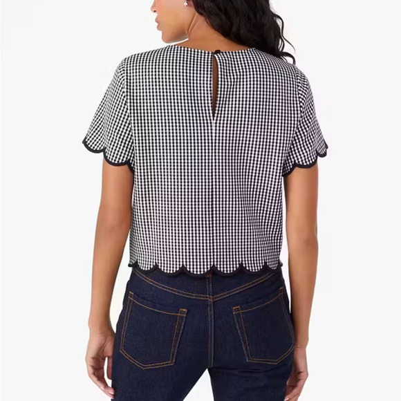 Kate Spade Jazzy Gingham Scalloped Ponte Top Black White Women’s Large L - Picture 2 of 8